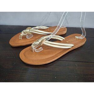 NWOB Bella Vita Womens Zev-Italy Silver & Gold Faux Leather Thong Sandals/Sz. 9M